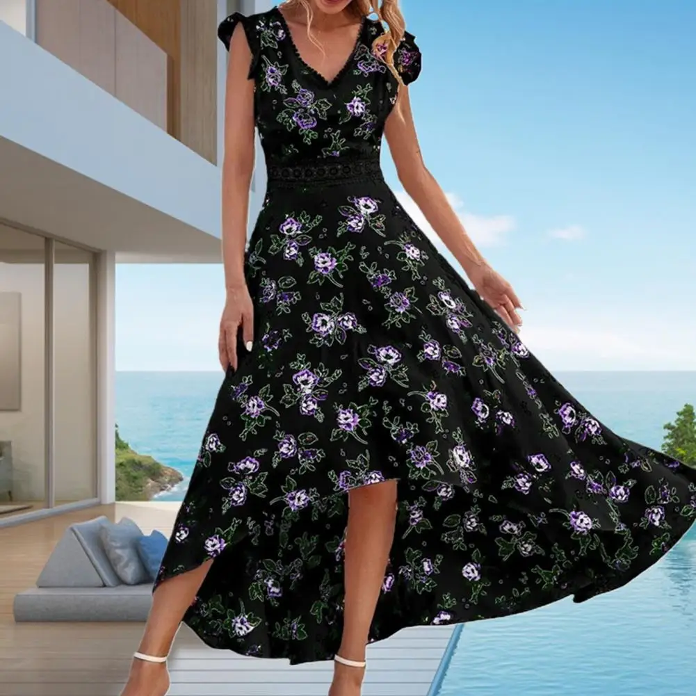 

Платье Женское ТРАПЕЦИЕВИДНОЕ с V-образным вырезом, облегающий сарафан с завышенной талией и цветочным принтом, пляжный праздничный наряд без рукавов, уличная одежда