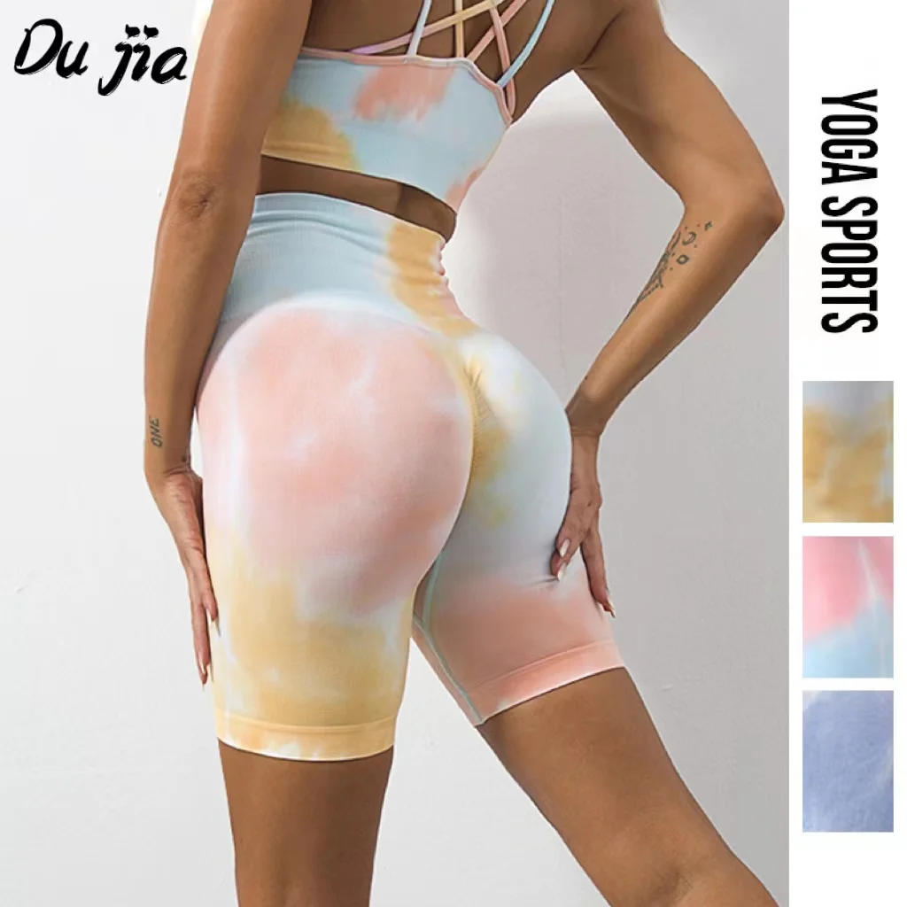 

New Tie Dye High Waisted Seamless Sport Shorts Fitness Outfit Yoga Leggings Workout Women Scrunch Butt Booty GYM Running Shorts