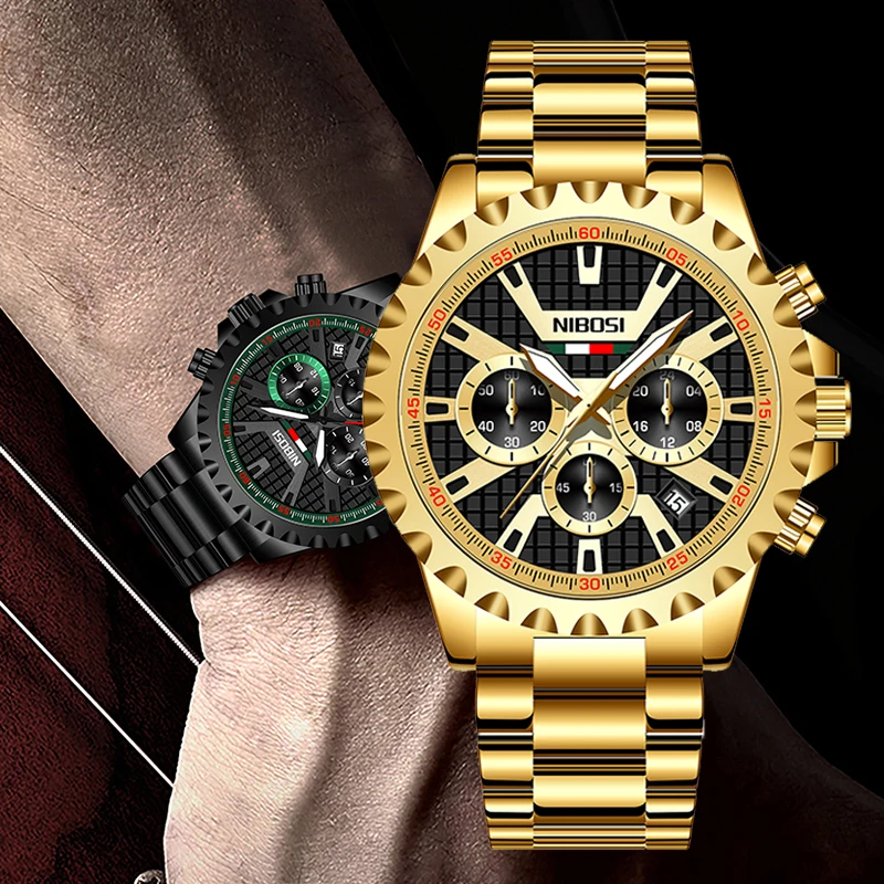 

Часы наручные NIBOSI Мужские кварцевые, роскошные спортивные деловые водонепроницаемые цифровые, из нержавеющей стали, 2505