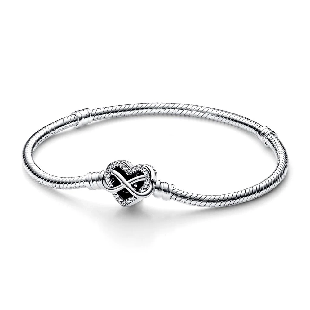 

Authentic 925 Sterling Silver Moments Infinity Heart Clasp Snake Chain Bracelet Bangle Fit Bead Charm Diy Fashion Jewelry