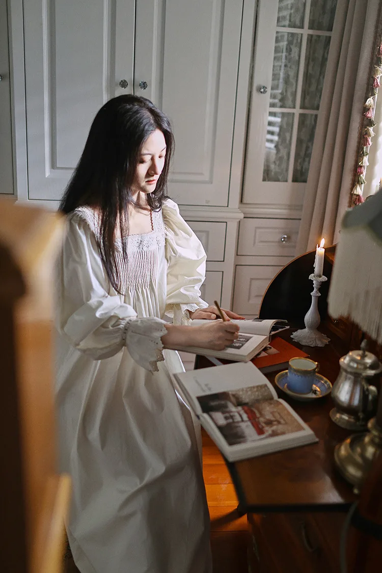 Vintage Soft Cotton Beige Long Nightgowns For Women Long Sleeve Elegant Nightshirts Comfortable Loose Sweet Night Dress 7 S39985c723b7f40e0bcd1429c39b9f76f2