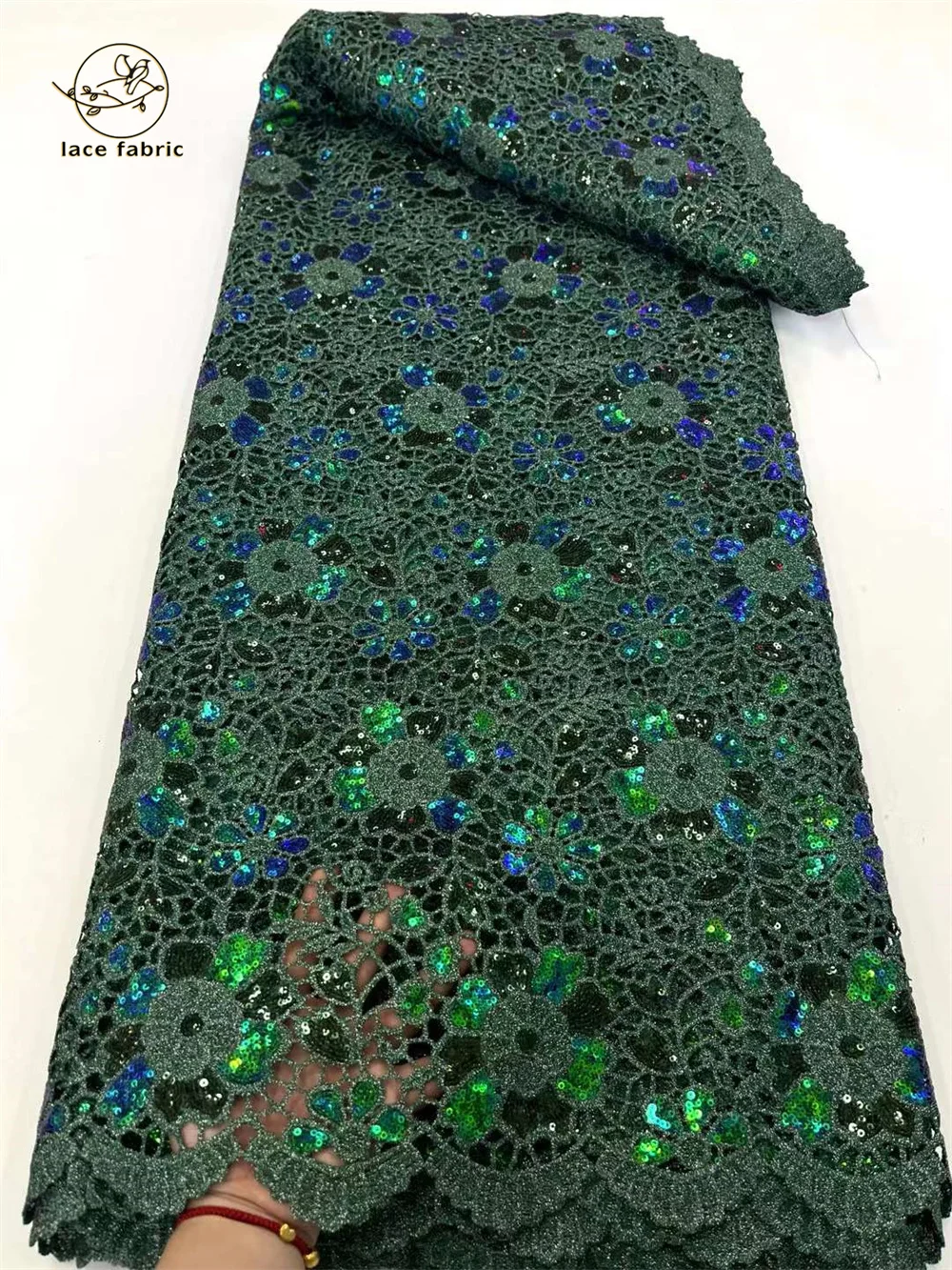 

2024 Nigerian Green African Guipure Dress Embroidery Lace Fabrics Senegal Wedding Party Sequins High Quality Cord Lace Fabric