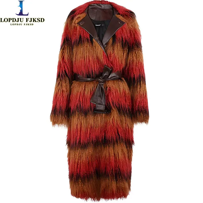 

Women's England Style Faux Mongolia Sheep Fur Long Coats, Loose Thicken Overcoat, Warm Winter Jackets, Female, New, High Quality