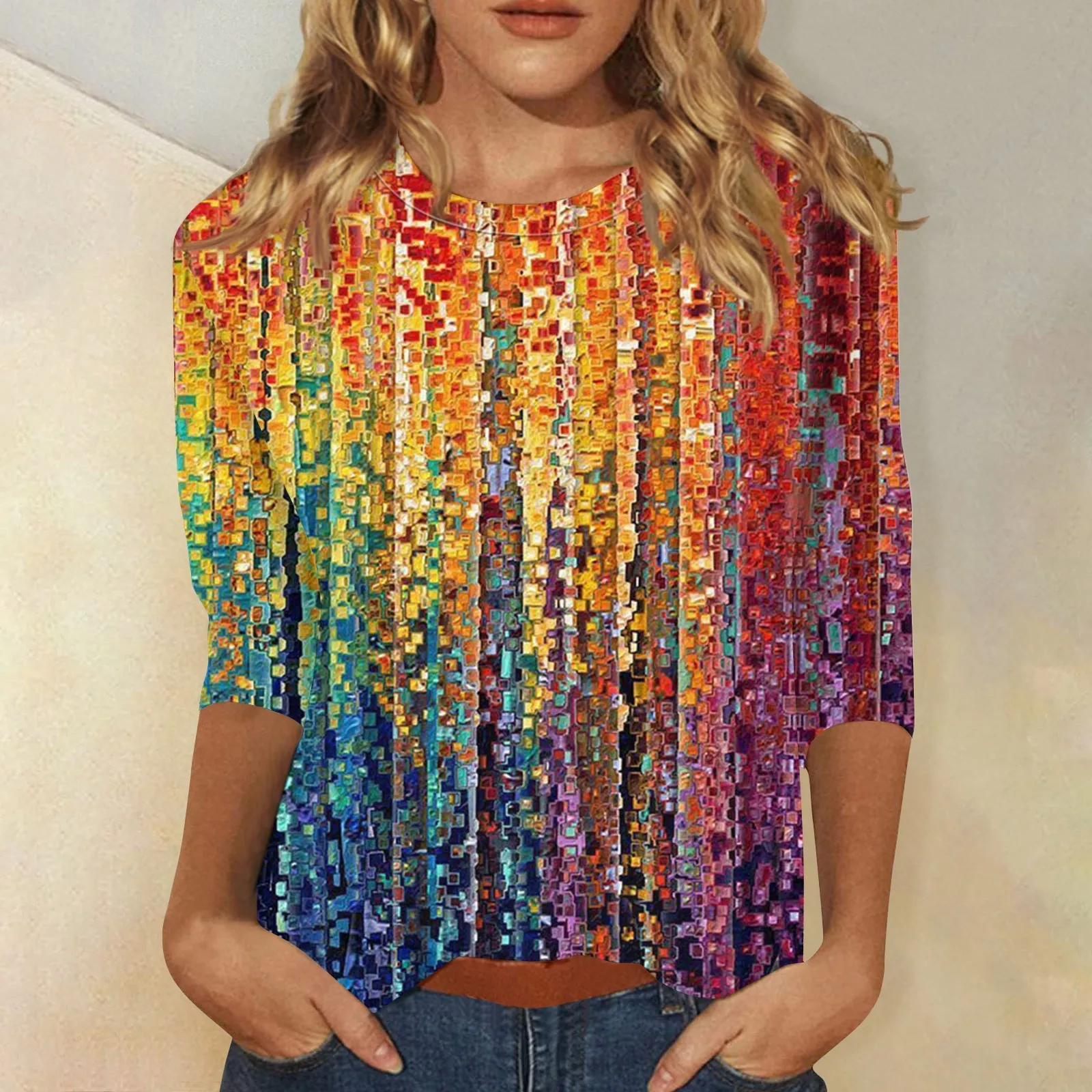 Женские Новые толстовки, модная повседневная свободная футболка с круглым вырезом и рукавом 3/4, Женский Топ с цветочным принтом, женские толстовки
Женские Новые толстовки, модная повседневная свободная футболка с круглым вырезом и рукавом 3/4, Женский Топ с цветочным принтом, женские толстовки