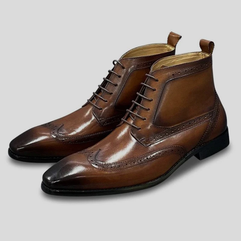 

Классические мужские ботильоны ручной работы из натуральной кожи, броги с закрытым носком, высокие туфли на шнуровке, Дерби, деловые классические туфли для мужчин