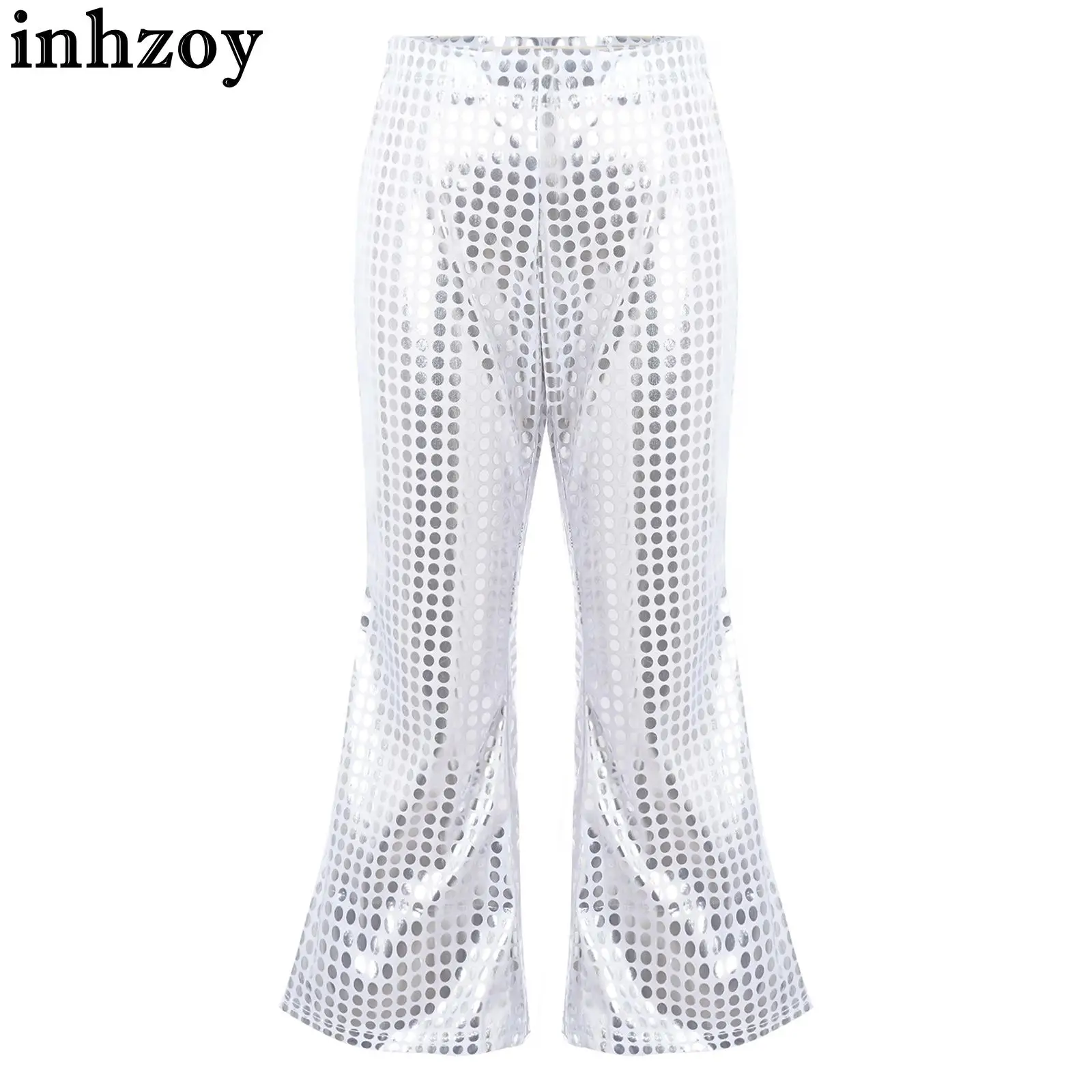 

Kids Jazz Hip Hop Street Dance Stage Performance Costume Boys Girls Fashion Flared Pants Shiny Sequins Elastic Waistband Trouser