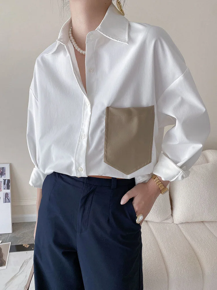 Женская свободная рубашка с отложным воротником, белая блузка большого размера с карманами и длинными рукавами, весна-осень, 2022, K118
Женская свободная рубашка с отложным воротником, белая блузка большого размера с карманами и длинными рукавами, весна-осень, 2022, K118