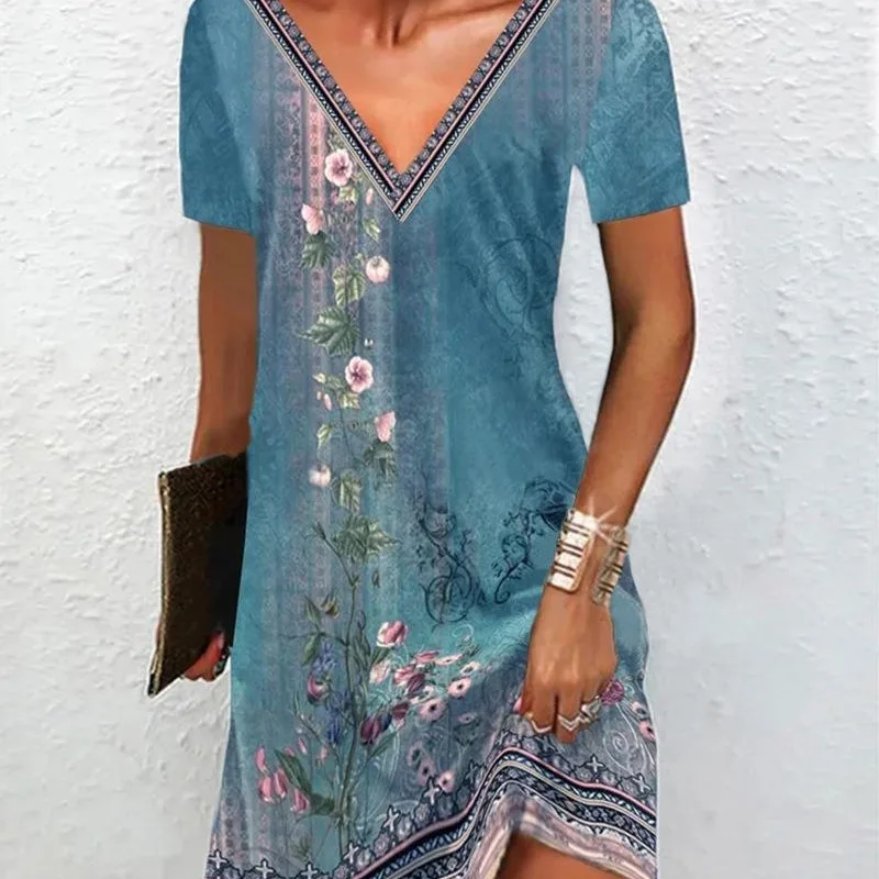 2023 Spring Summer Women's Ethnic Style Printed Leisure V-neck Loose Commuter Pullover Tassel Short Sleeve Holiday Sexy Dress
2023 Spring Summer Women's Ethnic Style Printed Leisure V-neck Loose Commuter Pullover Tassel Short Sleeve Holiday Sexy Dress