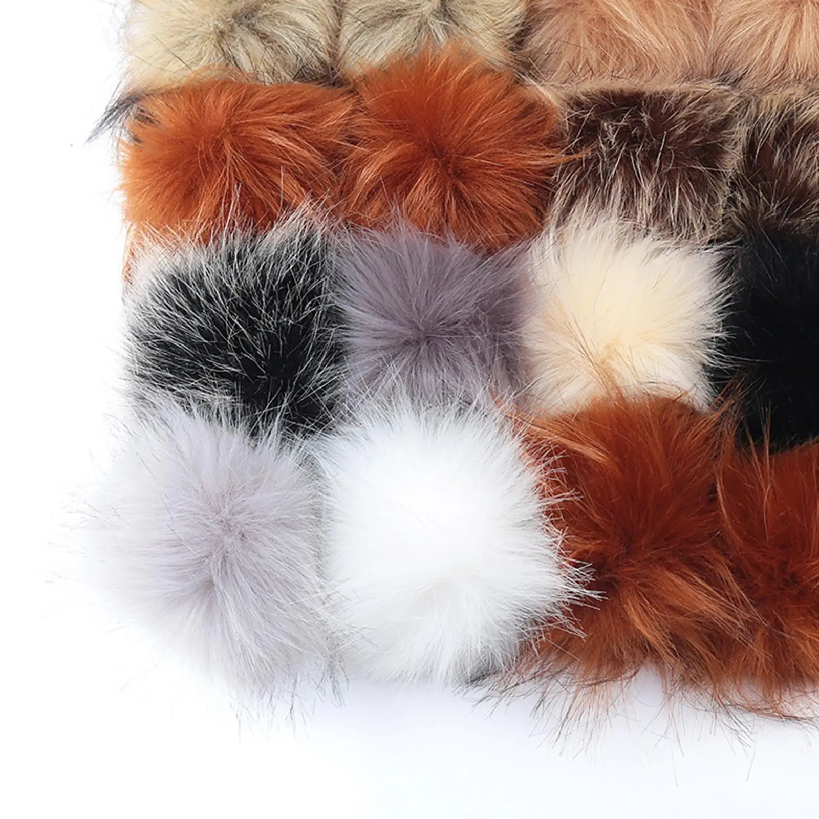 

Faux Fur Pompom Ball DIY W Snap Button Multicolor Caps Scarves 16Pcs 10cm