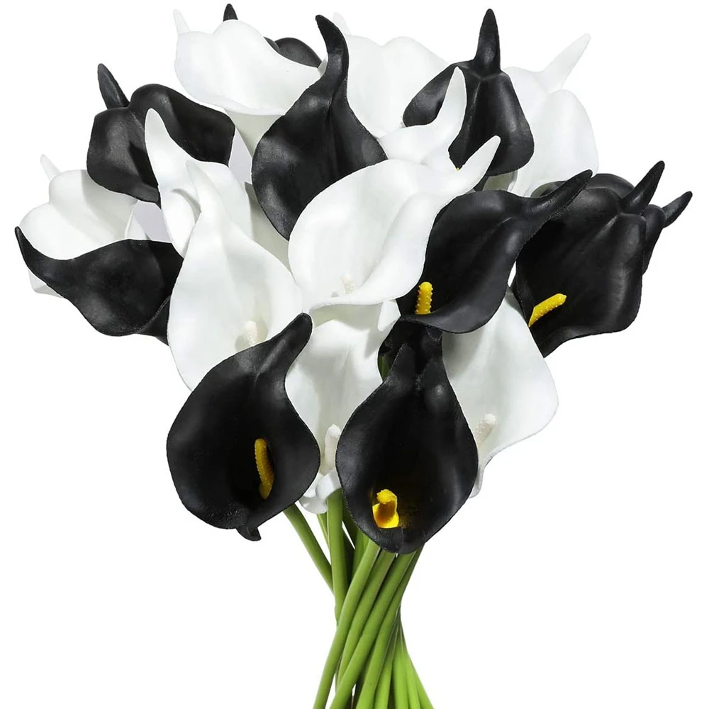 

20Pcs Calla Lily Bridal Wedding Bouquet PU Artificial Flowers Arrangement for Home Office Party Decor(Black and White)