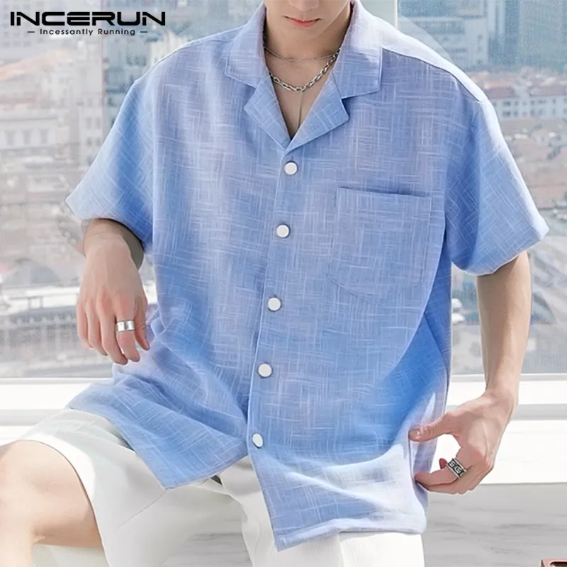 

INCERUN Tops 2024 Korean Style New Mens Simple Solid Color Blouse Leisure Male All-match Well Fitting Short Sleeved Shirts S-5XL