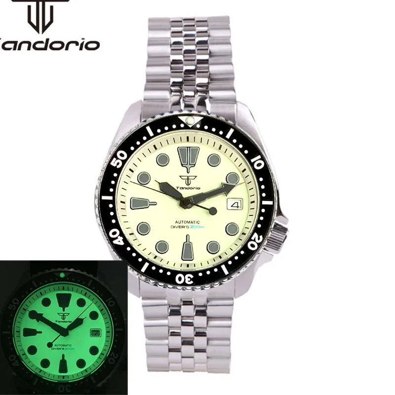 

Tandorio NH35A Luminous Creamy Dial 41mm 200M Automatic Dive Watch for Men Sapphire Crystal 3.8 Screw Crown Date 120-Click Bezel