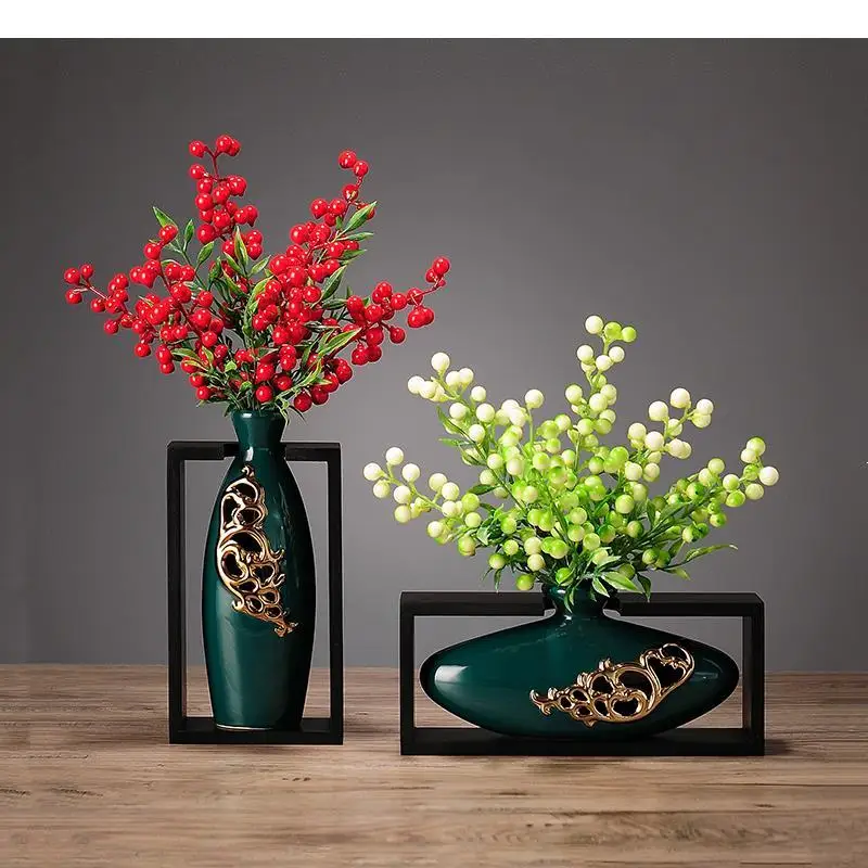 

Керамическая ваза, китайская рамка для цветочной композиции, полый Золотой ваза, предметы интерьера ручной работы, современные аксессуары для украшения дома