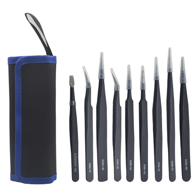 10/9pcs Anti-static ESD Stainless Steel Tweezers Maintenance Tools Industrial Precision Curved Straight Tweezers Repair Tools
10/9pcs Anti-static ESD Stainless Steel Tweezers Maintenance Tools Industrial Precision Curved Straight Tweezers Repair Tools