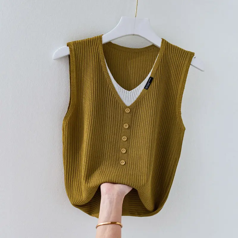 2024 Women Summer New Fashion Ice Silk Knitted Vest Female Loose Casual Sleeveless Tops Ladies V-neck Loose Tanks Tops H106
2024 Women Summer New Fashion Ice Silk Knitted Vest Female Loose Casual Sleeveless Tops Ladies V-neck Loose Tanks Tops H106