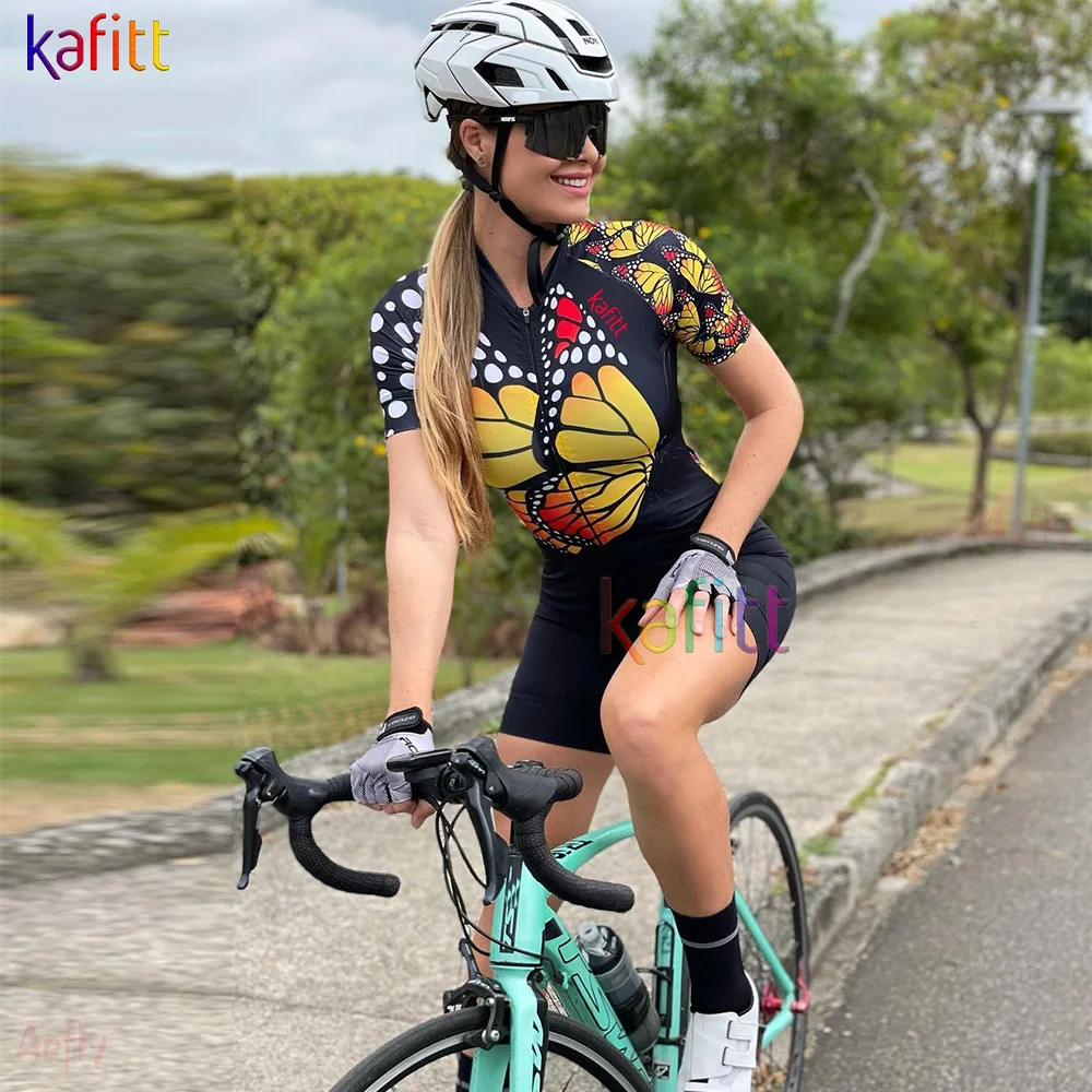 

Butterfly Kafitt Women's Short Sleeve Triathlon Skinsuit Cycling Jersey Sets Macaquinho Ciclismo Feminino 20D Pad Jumpsuit Kits