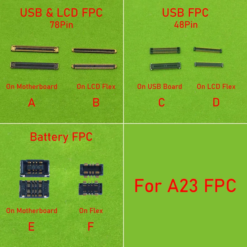 

2-10Pcs 48 78 Pin LCD Display FPC Connector On Motherboard For Samsung A23 4G A235 5G A236 A236U A236B Battery USB Charger Plug