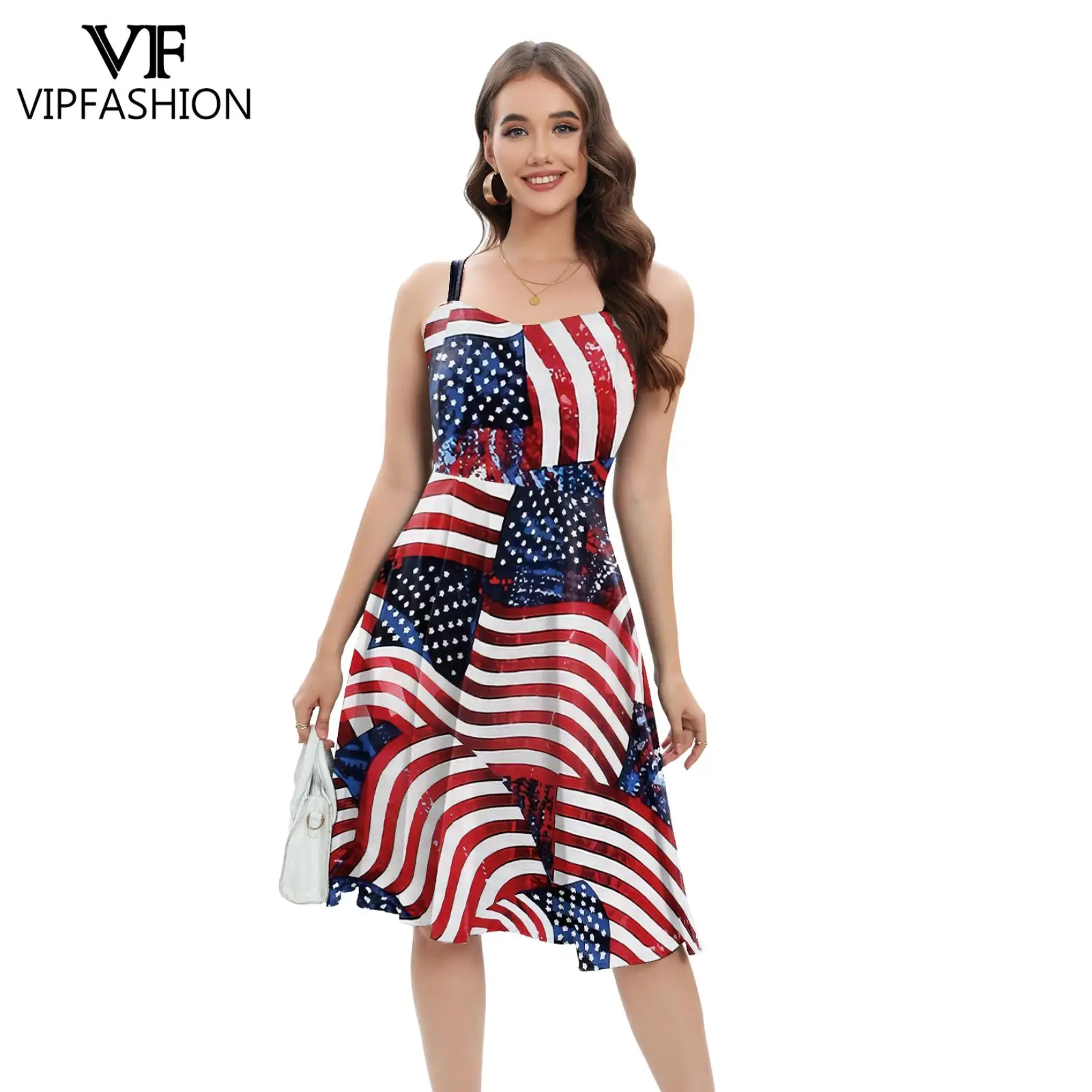 

VIP FASHION 4th of July Dress for Women USA Flag Print Dress for Party Independence Day Cosplay Costume Summer Casual Clothes