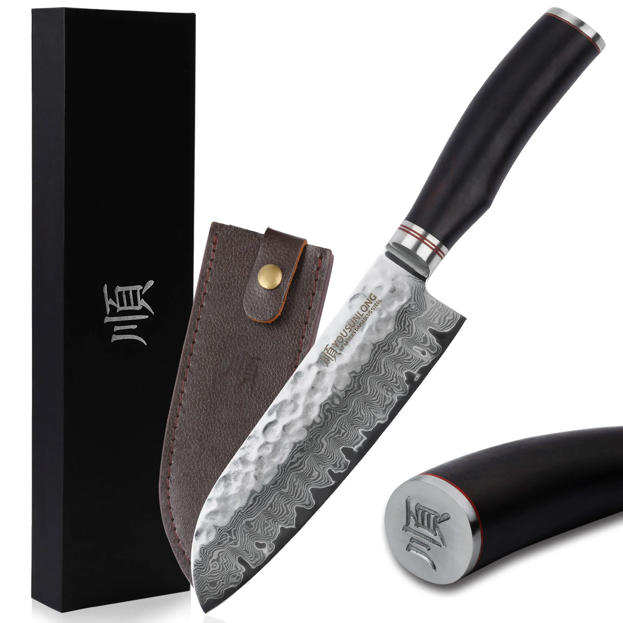YOUSUNLONG Santoku Knife 7 Inch Pro Chef Knife Japanese Hammered Damascus Steel - Razor Sharp - Natural LeadWood Handle with Lea
YOUSUNLONG Santoku Knife 7 Inch Pro Chef Knife Japanese Hammered Damascus Steel - Razor Sharp - Natural LeadWood Handle with Lea
