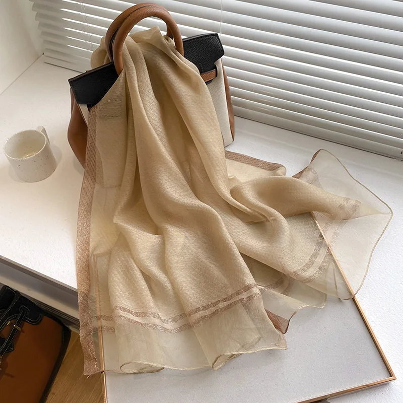 

New Metallic Yarn Silk Wool Blended Thin Scarf Pure Color All-Matching Days Air Conditioning Shawl Female Four