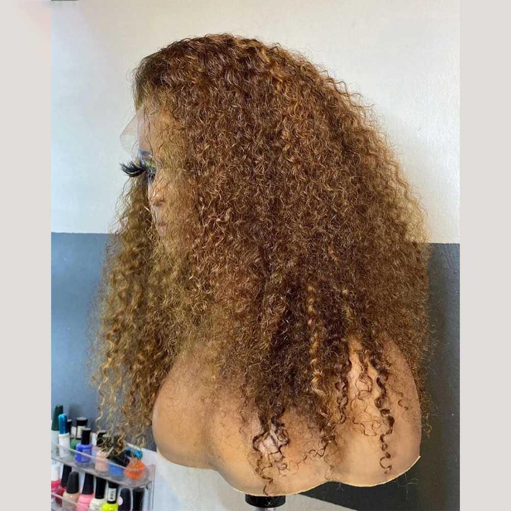 

Soft Preplucked 26”Long 180%Density Glueless Ginger Brown Kinky Curly Lace Front Wig With BabyHair Heat Temperature Daily