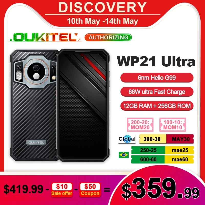 OUKITEL WP21 Ultra Rugged Smartphone 6.78'' FHD+ 12GB+256GB 9800mAh Android 12 64MP Camera Helio G99 66W Fast Charge Cellphone
OUKITEL WP21 Ultra Rugged Smartphone 6.78'' FHD+ 12GB+256GB 9800mAh Android 12 64MP Camera Helio G99 66W Fast Charge Cellphone