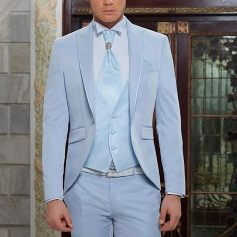 Light Blue Groom Tuxedo for Wedding Peaked Lapel 3 Piece Slim Fit Men Suits for Dinner Party Jacket Vest with Pants
Light Blue Groom Tuxedo for Wedding Peaked Lapel 3 Piece Slim Fit Men Suits for Dinner Party Jacket Vest with Pants