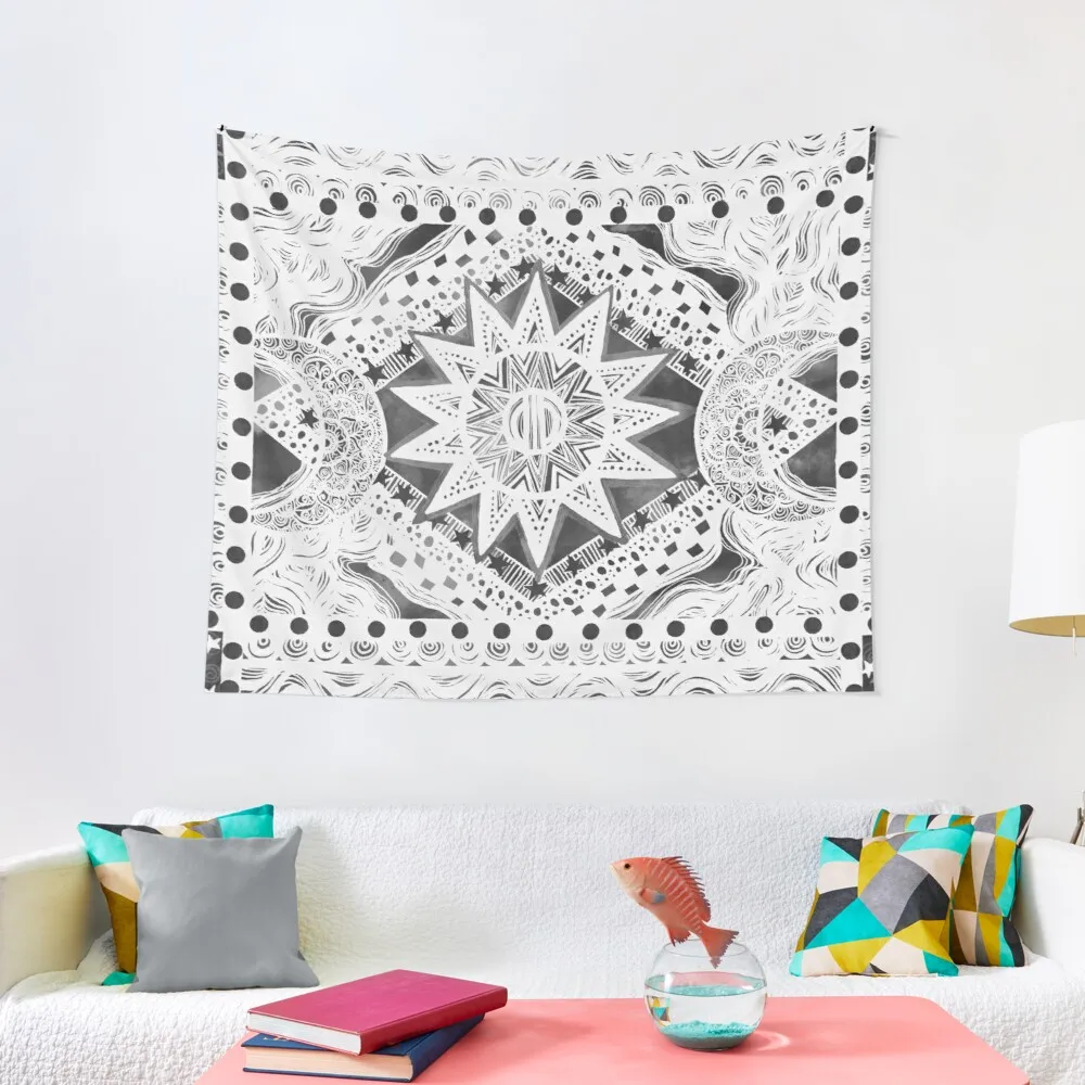 

Black Light Sun Moon and Stars: faded Tapestry Luxury Living Room Decoration Christmas Wall Tapestry