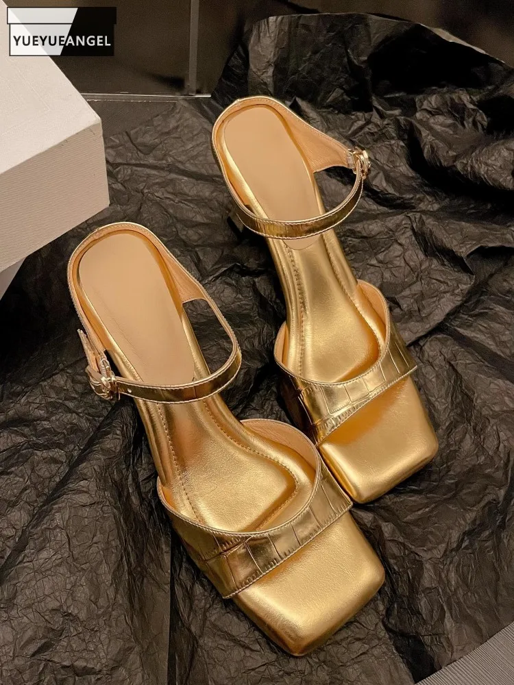 Women Summer Cow Genuine Leather Slippers Elegant Ladies Square Toe High Heels Slides Shoes Buckle Strap Slip On Golden Slippers
Women Summer Cow Genuine Leather Slippers Elegant Ladies Square Toe High Heels Slides Shoes Buckle Strap Slip On Golden Slippers