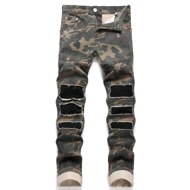 Fall street fashion men's jeans ripped tape patchwork mid-waist camouflage small leg pants
Fall street fashion men's jeans ripped tape patchwork mid-waist camouflage small leg pants