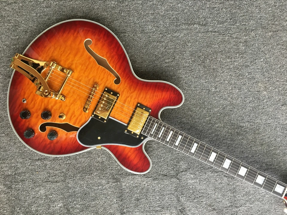 High quality jazz guitar, cherryburst 335 body electric guitar rosewood fingerboard vibrato system free shipping
High quality jazz guitar, cherryburst 335 body electric guitar rosewood fingerboard vibrato system free shipping