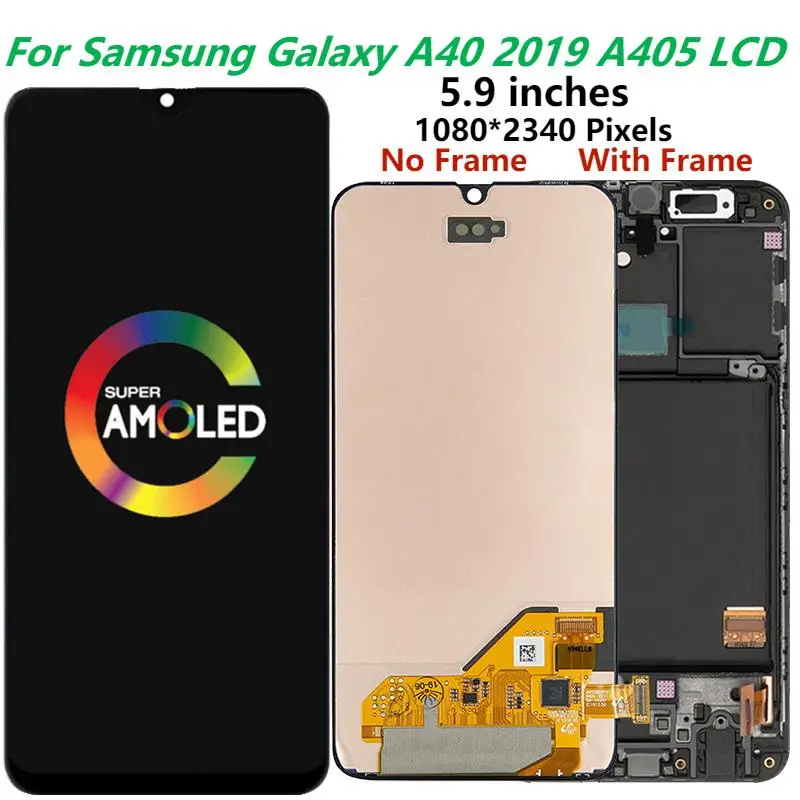 ЖК-дисплей 5,9 ''Super AMOLED для Samsung A40 2019 A405, с рамкой, сенсорный экран, дигитайзер в сборе, запасные части для ремонта
ЖК-дисплей 5,9 ''Super AMOLED для Samsung A40 2019 A405, с рамкой, сенсорный экран, дигитайзер в сборе, запасные части для ремонта
