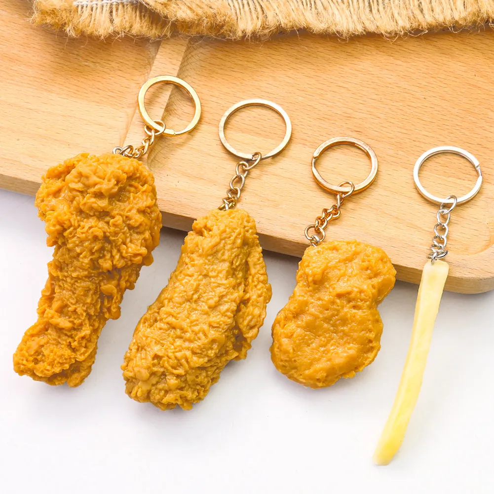 

Fried Chicken Simulation Food Keychain French Fries Drumstick Chicken Nuggets Key Chain Restaurant Client Gift Chef Cook Keyring