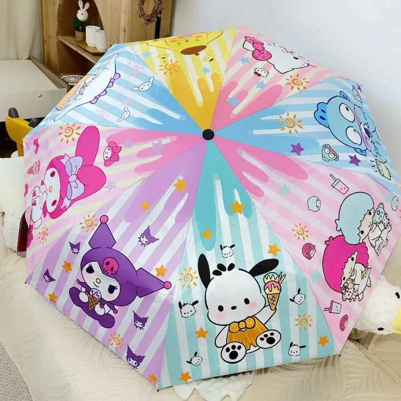 

Anime Sanrio Kawaii Kuromi Cartoon Hello Kitty Melody Automatic Sunshade Umbrella Sunscreen Anti-Ultraviolet Folding Umbrella