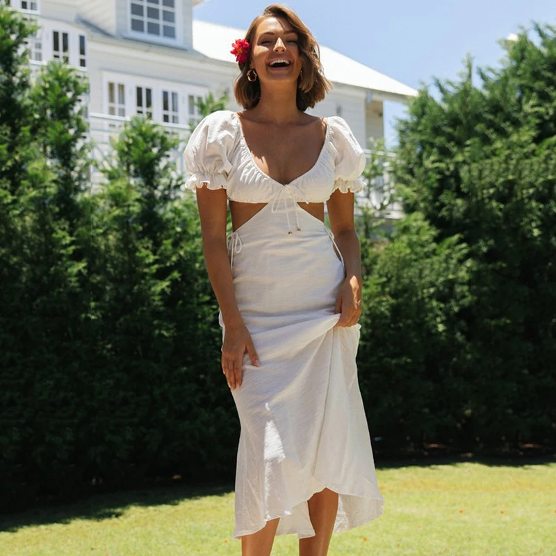 Ard Elegant SweetHeart Collar Short Sleeve Slim White Midi Dresses For Women 2022 Hollow Out Backless Party Holiday Summer Dress
Ard Elegant SweetHeart Collar Short Sleeve Slim White Midi Dresses For Women 2022 Hollow Out Backless Party Holiday Summer Dress