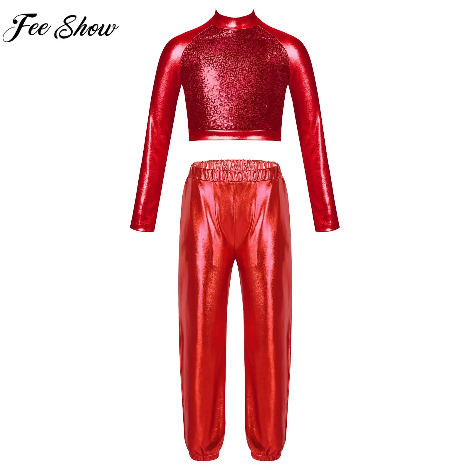 Teen Girls Hip-hop Jazz Street Dance Costume Set Metallic Long Sleeve Sequin Crop Top with Pants Stage Performance Dancewear
Teen Girls Hip-hop Jazz Street Dance Costume Set Metallic Long Sleeve Sequin Crop Top with Pants Stage Performance Dancewear