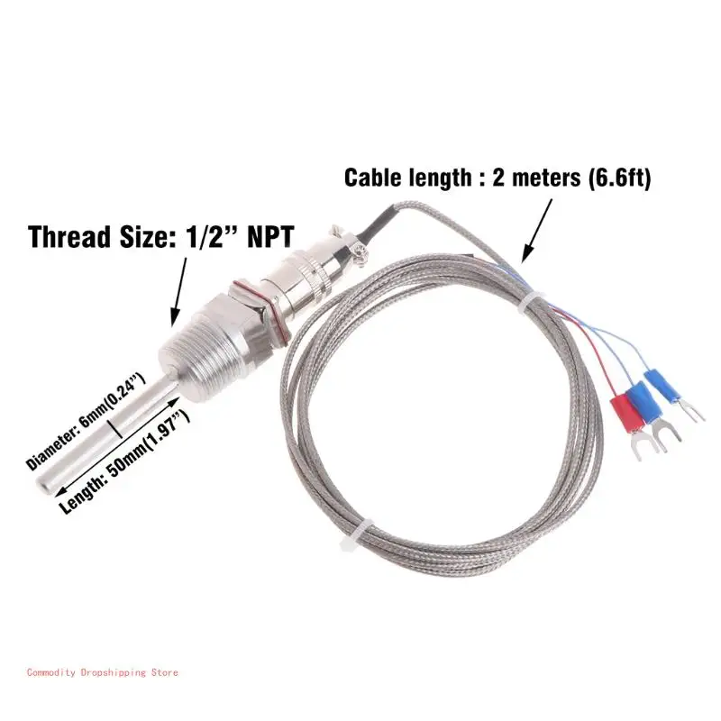 Датчик температуры RTD Pt100, длина 5 см, резьба дюйма NPT со съемным разъемом 
Датчик температуры RTD Pt100, длина 5 см, резьба дюйма NPT со съемным разъемом