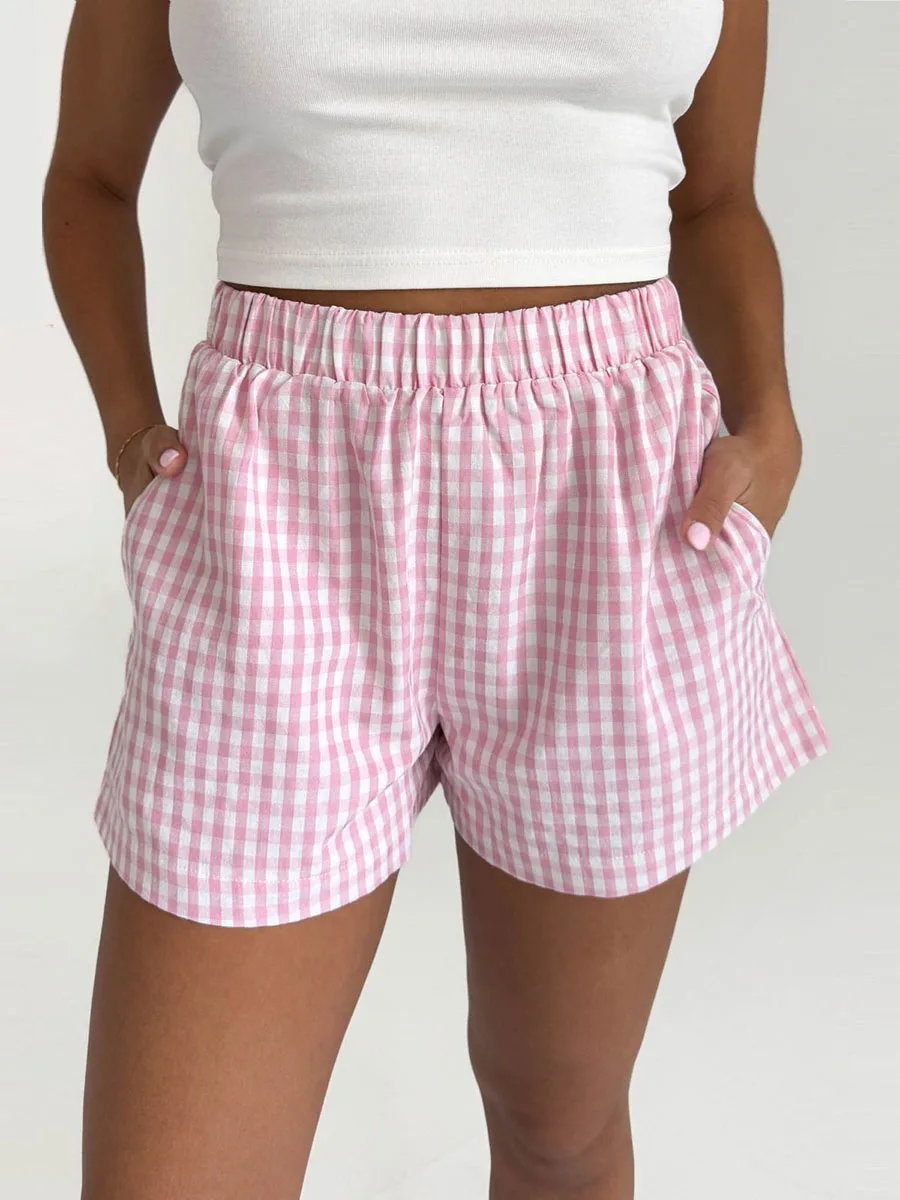 

Women s Summer Plaid Print Cute Pajama Shorts Elastic High Rise Short Pants Lounge Shorts Sleeping Shorts Pj Bottoms