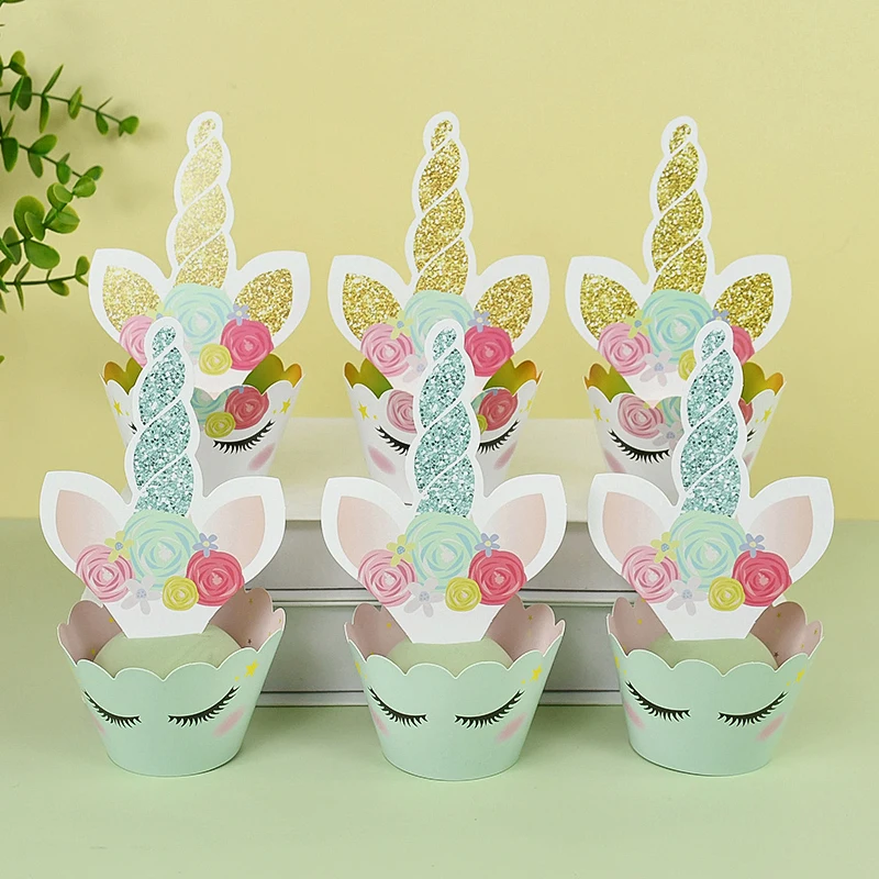 

24Pcs Unicorn Cupcake Wrappers Cake Topper Unicorn Birthday Party Cake Decorations Kids Baby Shower Unicorn Party Supplies