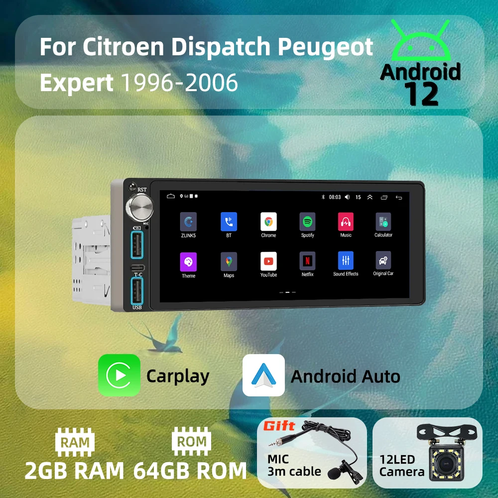 

6.86" Screen Android Car Multimedia for Citroen Dispatch Peugeot Expert 1996-2006 1 Din Radio Stereo Head Unit Autoradio Carplay