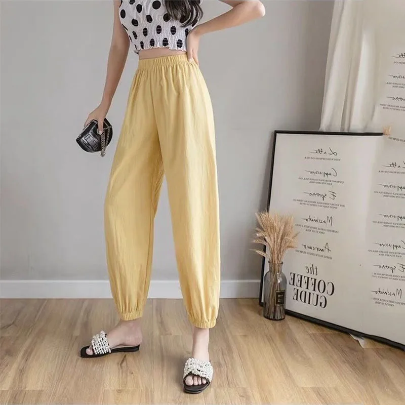 Women Casual Loose Cozy Harem Pants for 2026 New Summer Elastic Waist Beach Linen Pants Solid Color All-match Lantern Trousers 55 S39cf01e46d6c481caec3d197ddcb9989h