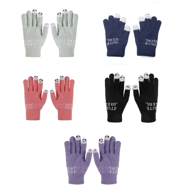 

Winter Knit Gloves Couple Jacquard Letter Full Finger Gloves Thicken Outdoor Cycling Skiing Gloves Touchable Screen