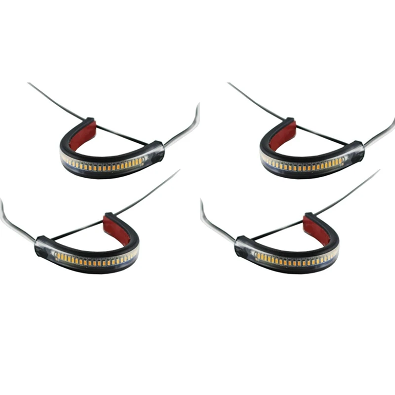

4X Flexible Switchback Dual-Color White & Amber Motorcycle LED Fork Turn Signal DRL Daytime Running Light Waterproof