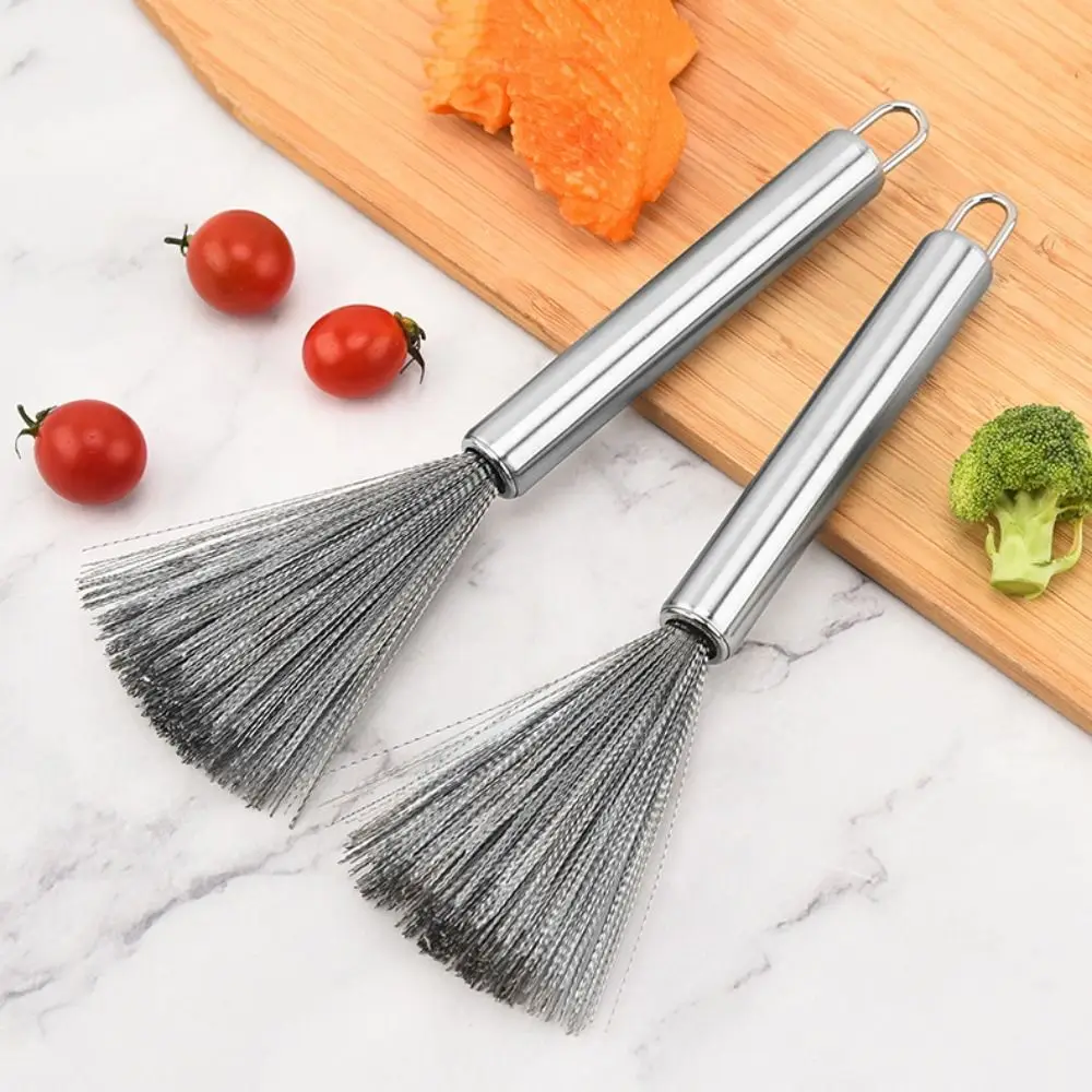 

Long Handle Pan Cleaning Brush Stainless Steel Anti-Rust Pot Washing Tool Hangable Convenient Utensil Scrubber