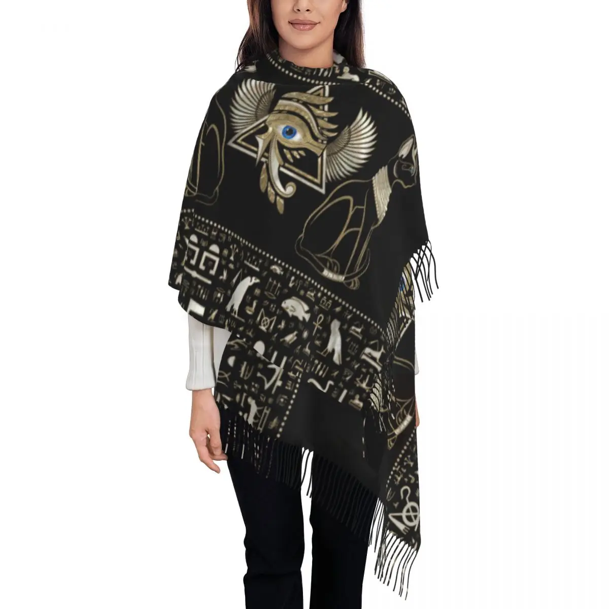 

Индивидуальный принт Египетский шарф кошачий глаз для мужчин и женщин зимние теплые шарфы хиероглифные египетские шали палантины