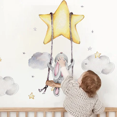 Bunny Baby Nursery Wall Rabbit Swing on the Stars Decor Stickers Lovely Cartoon Decals for Kids Room PVC Removable Stickers DIY
Bunny Baby Nursery Wall Rabbit Swing on the Stars Decor Stickers Lovely Cartoon Decals for Kids Room PVC Removable Stickers DIY