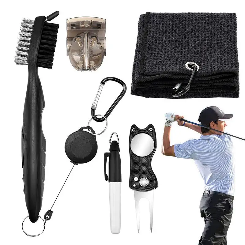 Golf Club Cleaning Tool Golf Tool Kit 5PCS Double Sided Golf Club Brush Tri-Fold Golf Towel Divot Tool And Ball Marker Portable
Golf Club Cleaning Tool Golf Tool Kit 5PCS Double Sided Golf Club Brush Tri-Fold Golf Towel Divot Tool And Ball Marker Portable