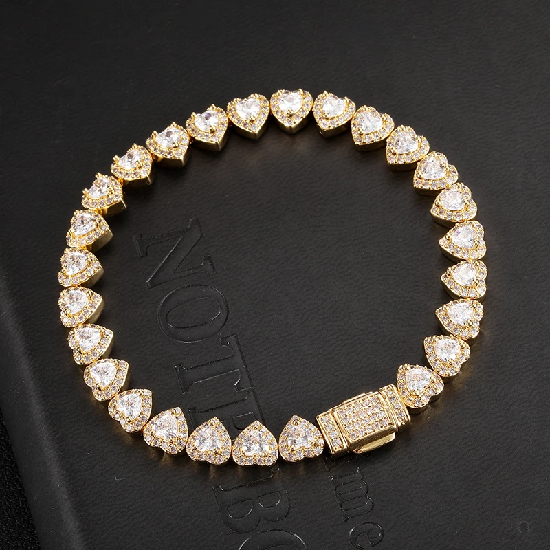 7mm Heart Shape Baguette Tennis Chain Bracelet Iced Out Cubic Zirconia Hip Hop Fashion Jewelry Gift Women's Bracelet
7mm Heart Shape Baguette Tennis Chain Bracelet Iced Out Cubic Zirconia Hip Hop Fashion Jewelry Gift Women's Bracelet