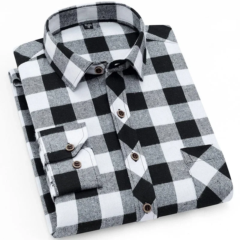 

Men's Plaid Brushed Long Sleeve Shirts Single Pocket Comfortable Shirt Casual Fashion Standard Fit Button Down Checked Shirts