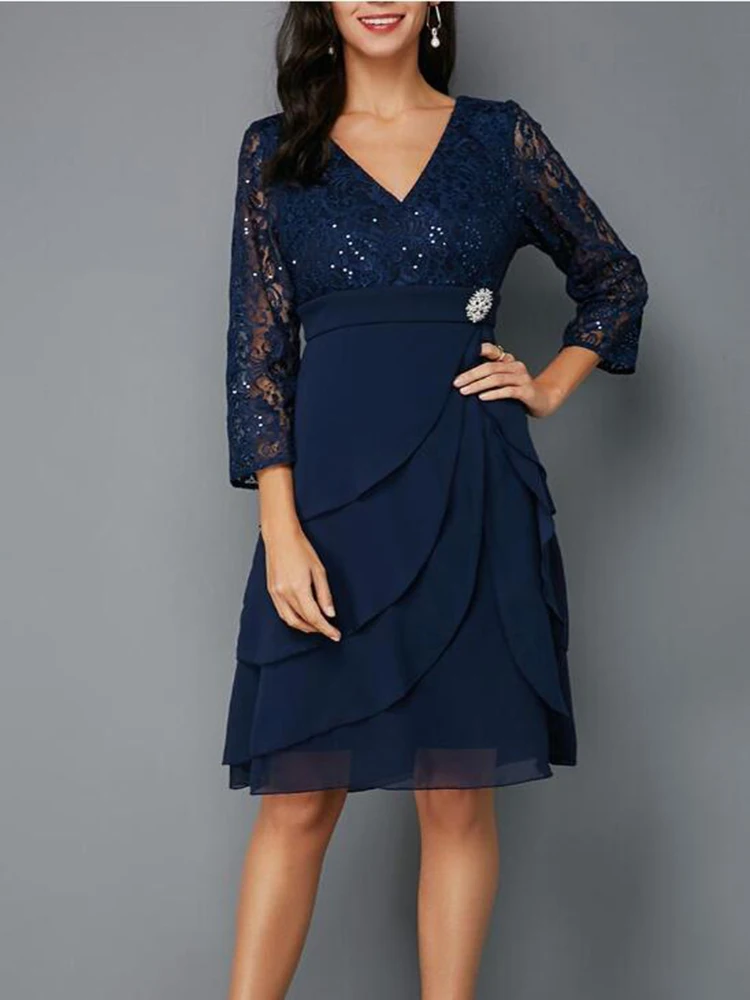 Mother Of The Bride Dresses for Weddings Chiffon Navy Blue Long Sleeve V Neck Knee Length Applique Slim Evening Party Guest Gown
Mother Of The Bride Dresses for Weddings Chiffon Navy Blue Long Sleeve V Neck Knee Length Applique Slim Evening Party Guest Gown